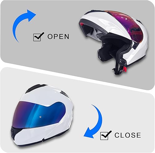 Miniatura 4 de KRN Casco de motocicleta para adultos, casco modular abatible aprobado por DOT, casco de carreras callejeras con visera de color y pasamontañas,