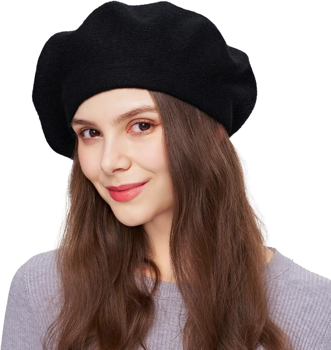 Beret Hats for Women Wool Knit French Beret Solid Color Sparkles Winter Autumn Hats