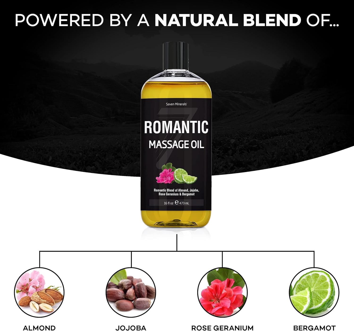 Vegan Romantic Massage Oil for Massage Therapy & Couples Massage - Big 16oz Bottle - Massage Oil That Relaxes The Body & Mind - Sensual Blend of Almond, Jojoba, Rose Geranium, Bergamot, & Vitamin E : Health & Household