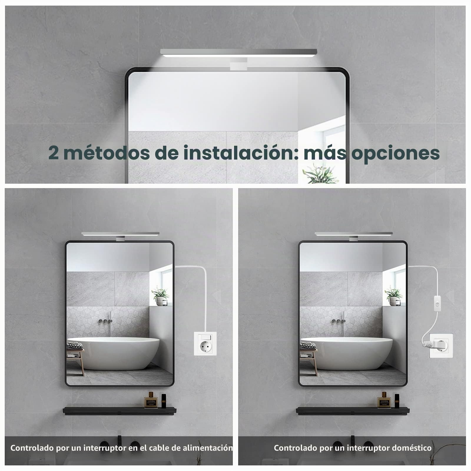KYOTECH Lámpara LED de Espejo Baño Regulable Con Control Remoto 40cm 12W 800LM 3000K-6500K Iluminación para espejo Impermeable IP44 LED Espejo Baño Iluminación para Maquillaje con Interruptor
