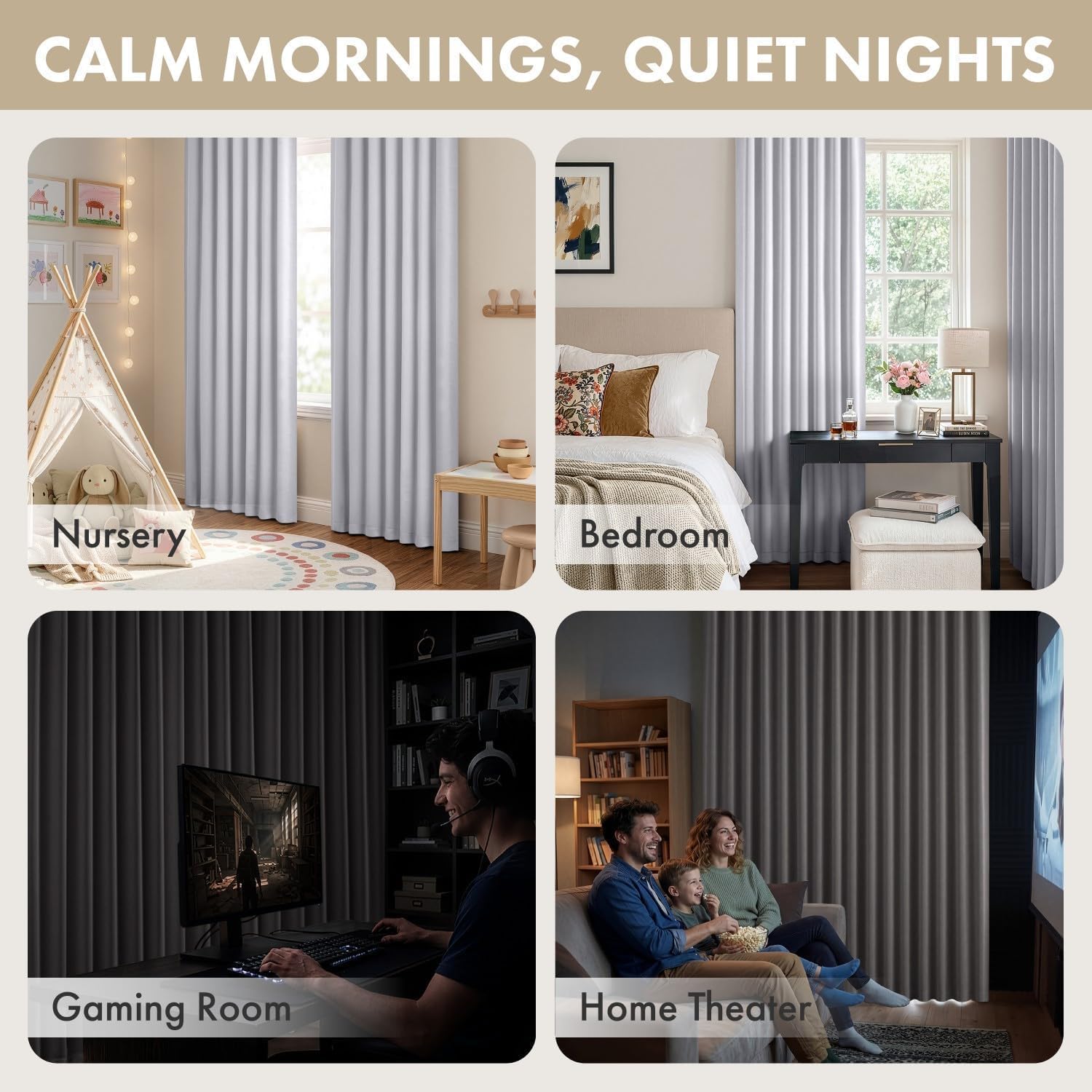 ANRODUO Greyish White Back Tab Blackout Curtains 90 Inch Long 2 Panels image 5