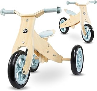HyperMotion Tricycle en Bois pour Un Enfant à partir de 18 Mois, vélo 2 en 1, Percy, vélo pour Tout-Petit, pour garçon et Fille à partir de 2 Ans, siège réglable, Bleu