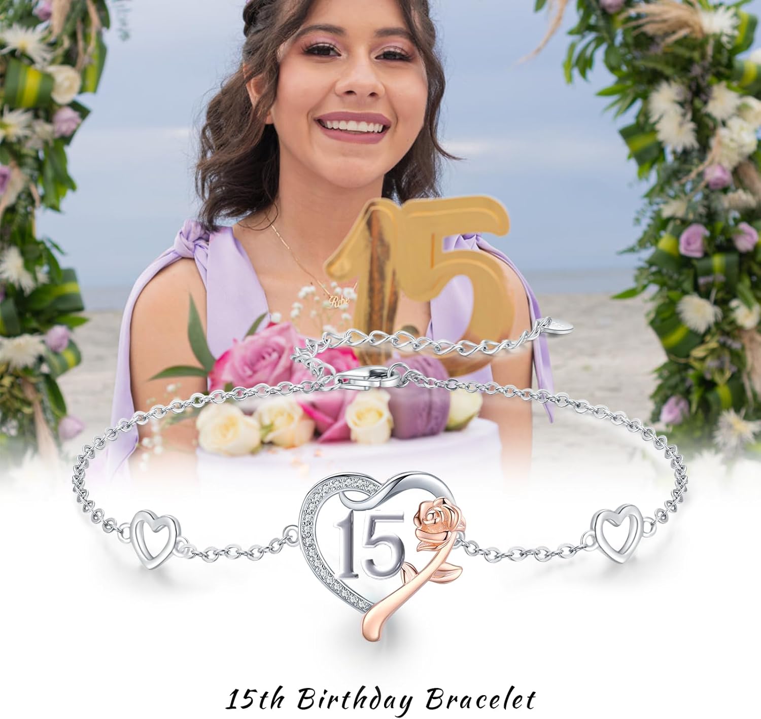 13th/15th/16th/18th/21st/30th/40th/50th/75th/80th Birthday Gifts for Women Daughter Wife Mom 925 Sterling Silver 18 Year Old Girl Birthday Gifts Heart Rose Flower Adjustable Bracelet Mothers Day Christmas Anniversary Graduation Jewelry - Image 7