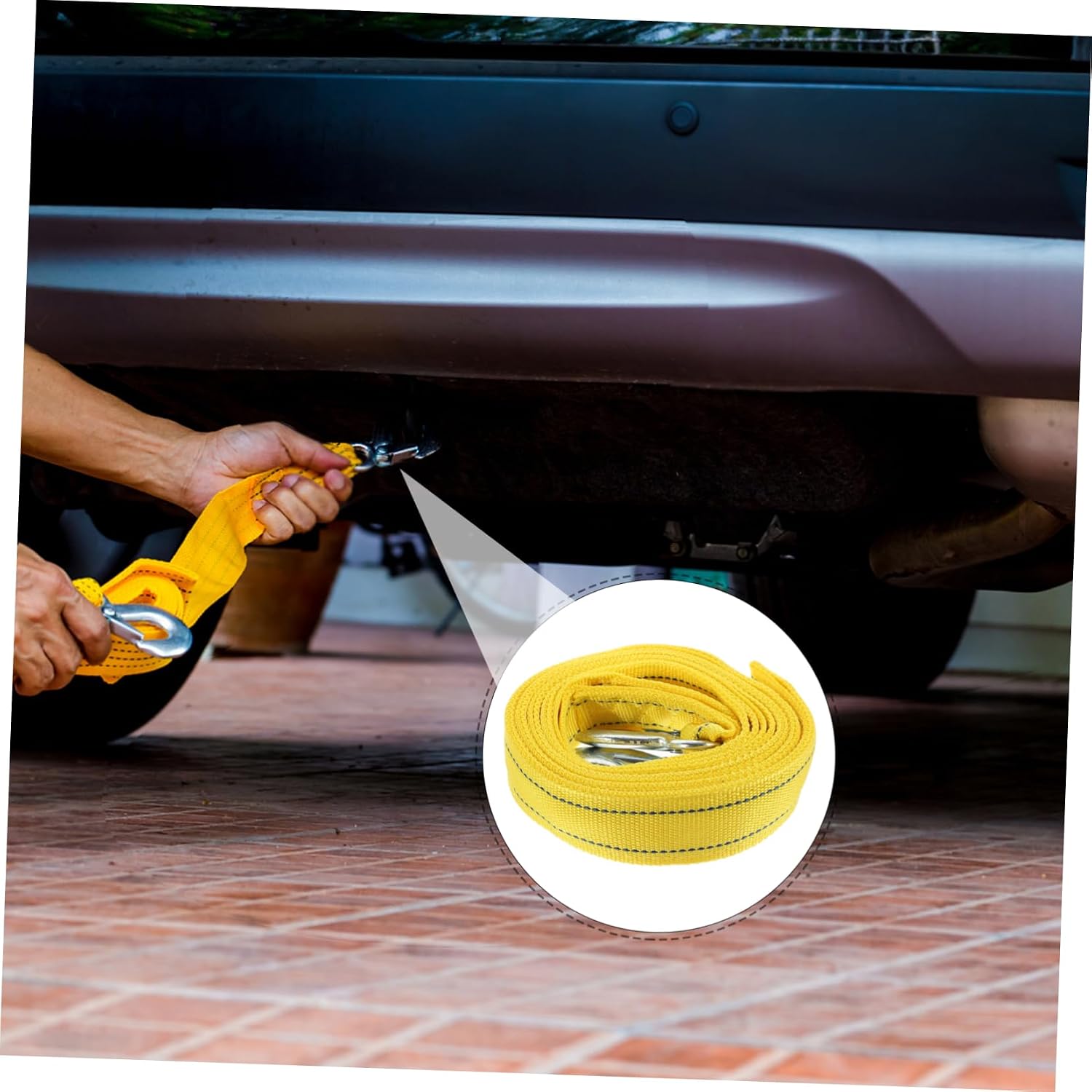 SOLUSTRE 1pc Nylon Car Trailer Rope Winch Tie Down Strong Winch Rope Hooks Fluorescent Safe for Night Use