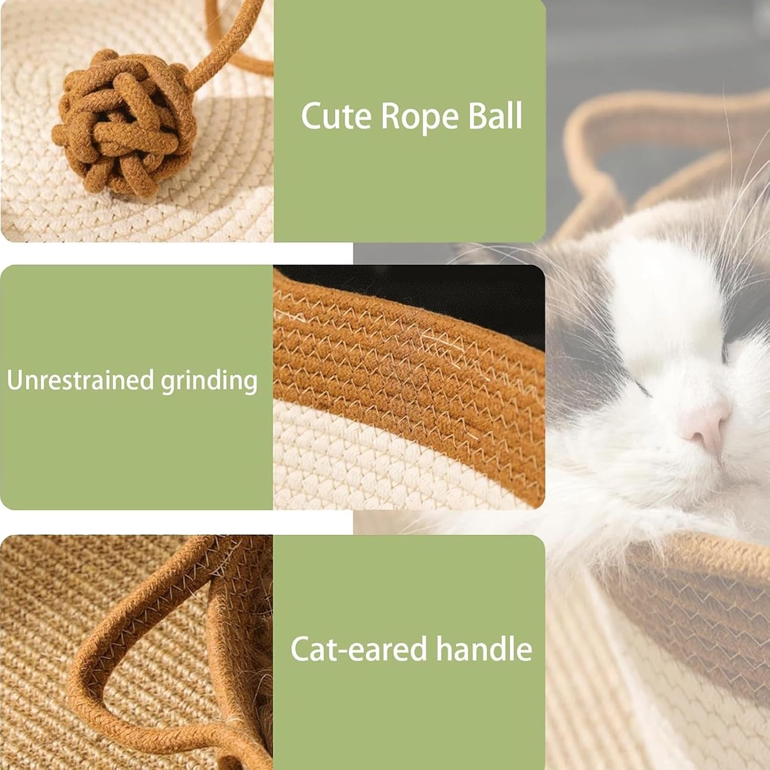 Instinct Basket for Cats, Interactive Scratchable Cat Bed Basket with Toy Tail, Flexible Nest Design Cat Cave for Play, Rest & Stress Relief (A, Medium)