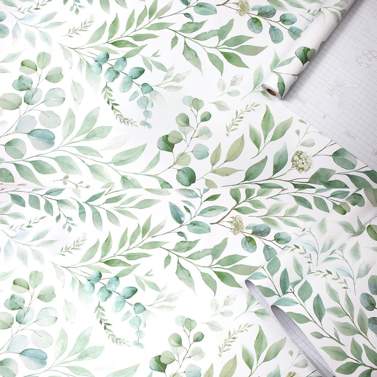 GaliGali Peel and Stick Wallpaper Floral Boho Eucalyptus Leaf Renter Friendly Removable Wallpaper Peel and Stick Contact Paper Self-Adhesive for Bathroom Home Decor 17.3"x118", No.93600-1-3