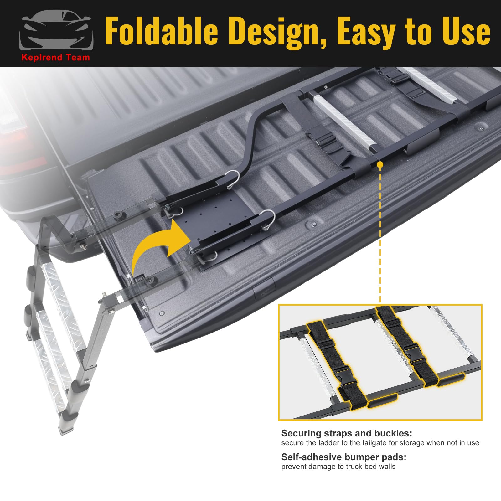 Scala universale per portellone del camion, facile da installare, con viti autoperforanti in acciaio inox, piastre in alluminio e piedini in gomma robusta, cinghie e cuscinetto paraurti