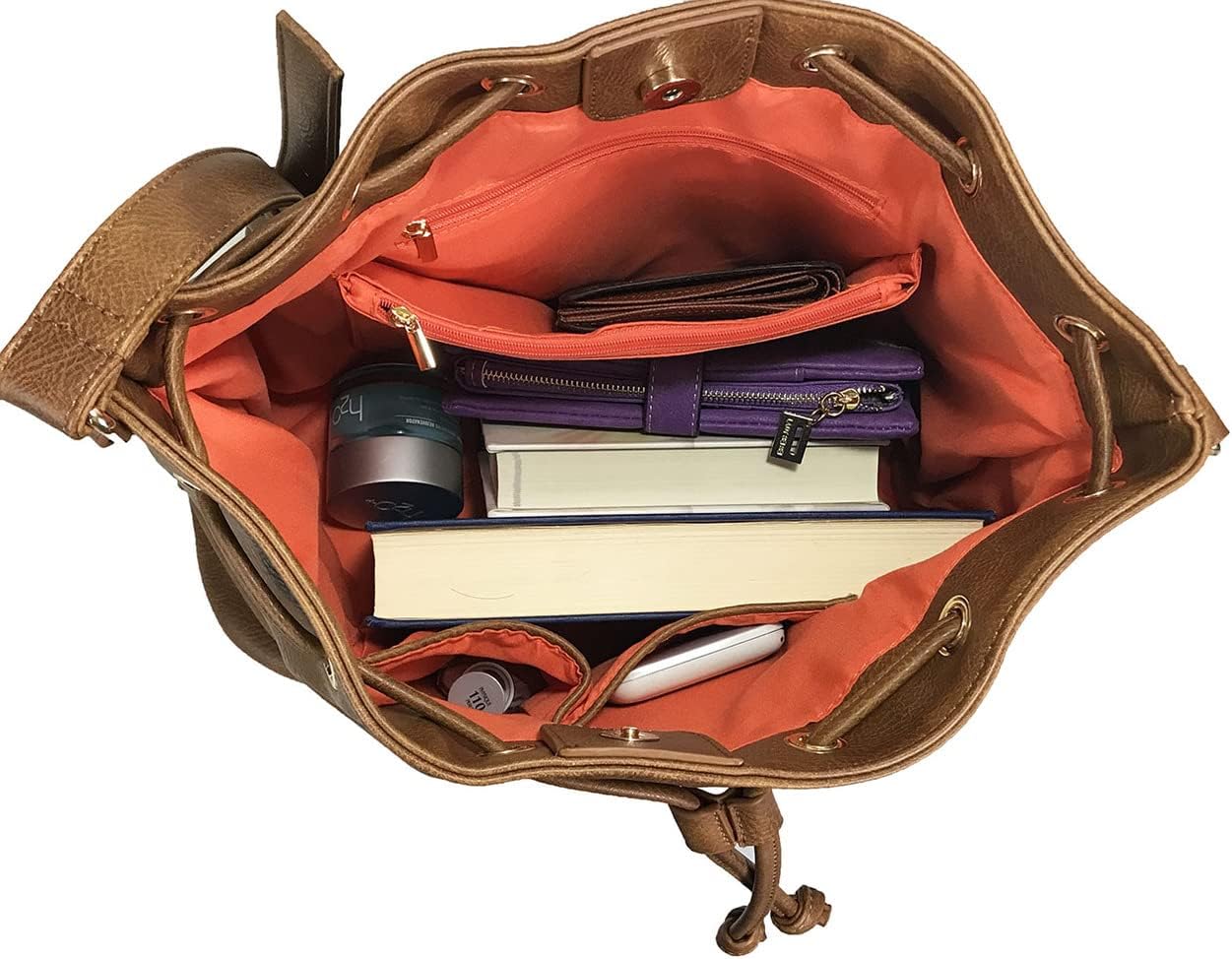 large Leatherette Drawstring Concealed & Carry Bucket Bag CCW Crossbody