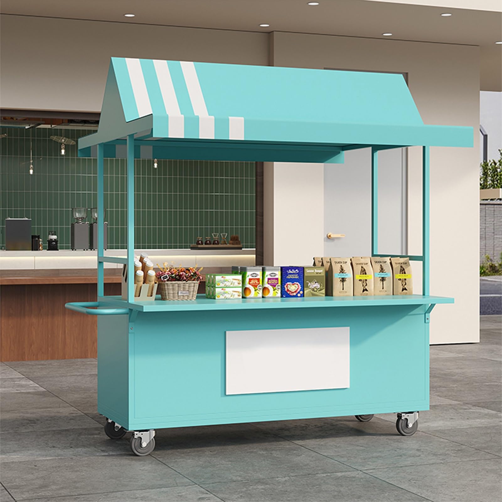 Marktstand Verkaufsstand Mobiler Verkaufswagen Imbisswagen Mit Dach, Stand Für Märkte Mit Blockierbaren Rädern, Kreativer Eisenstand, Großer Stauraum Für Events, Märkte Und Street Food