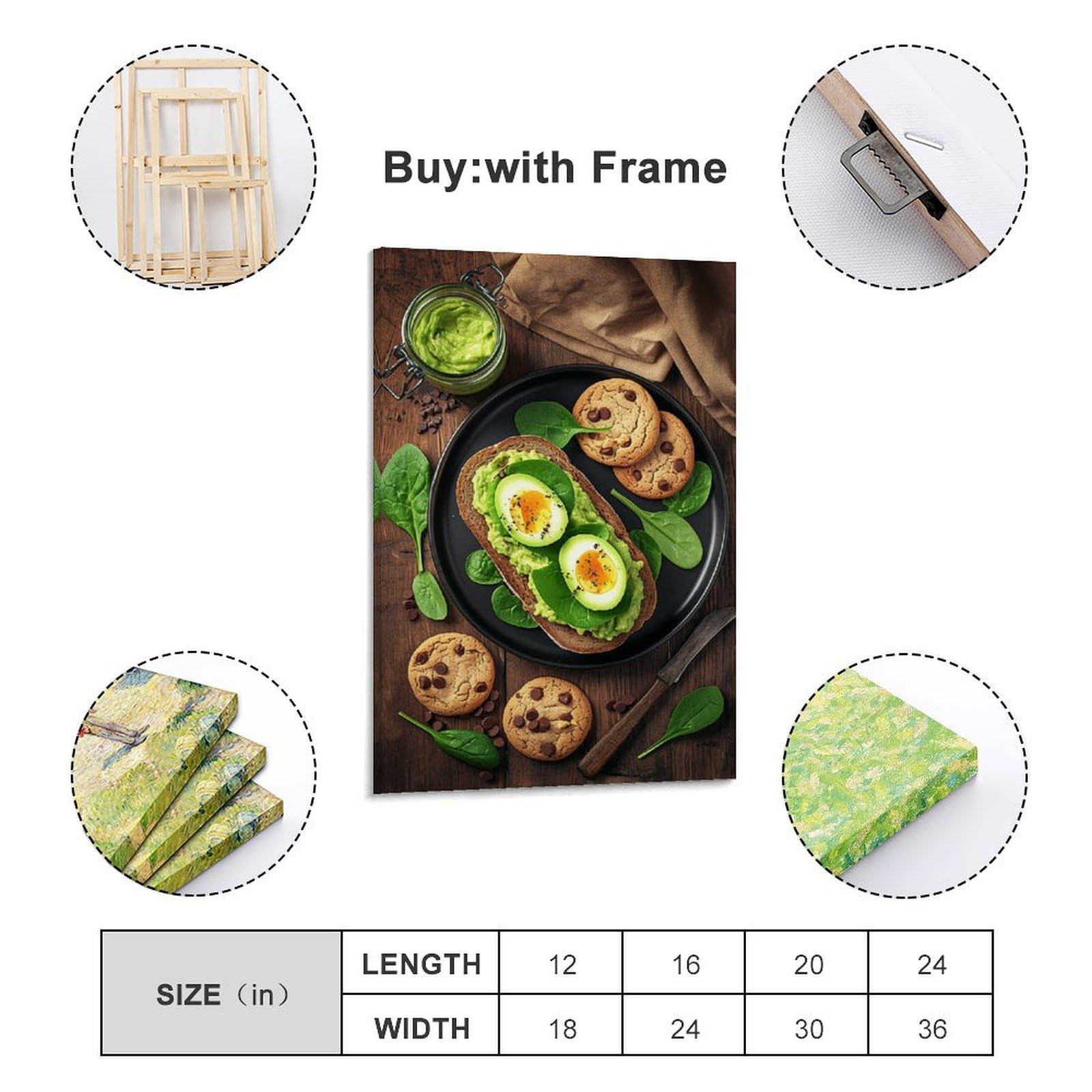 GMUKIFFY Quadro su tela da parete con motivo "Healthy Breakfast", decorazione artistica da parete con uova di cibo naturale, rustico, su tela, tesa e incorniciata, decorazione per la casa, pronta da
