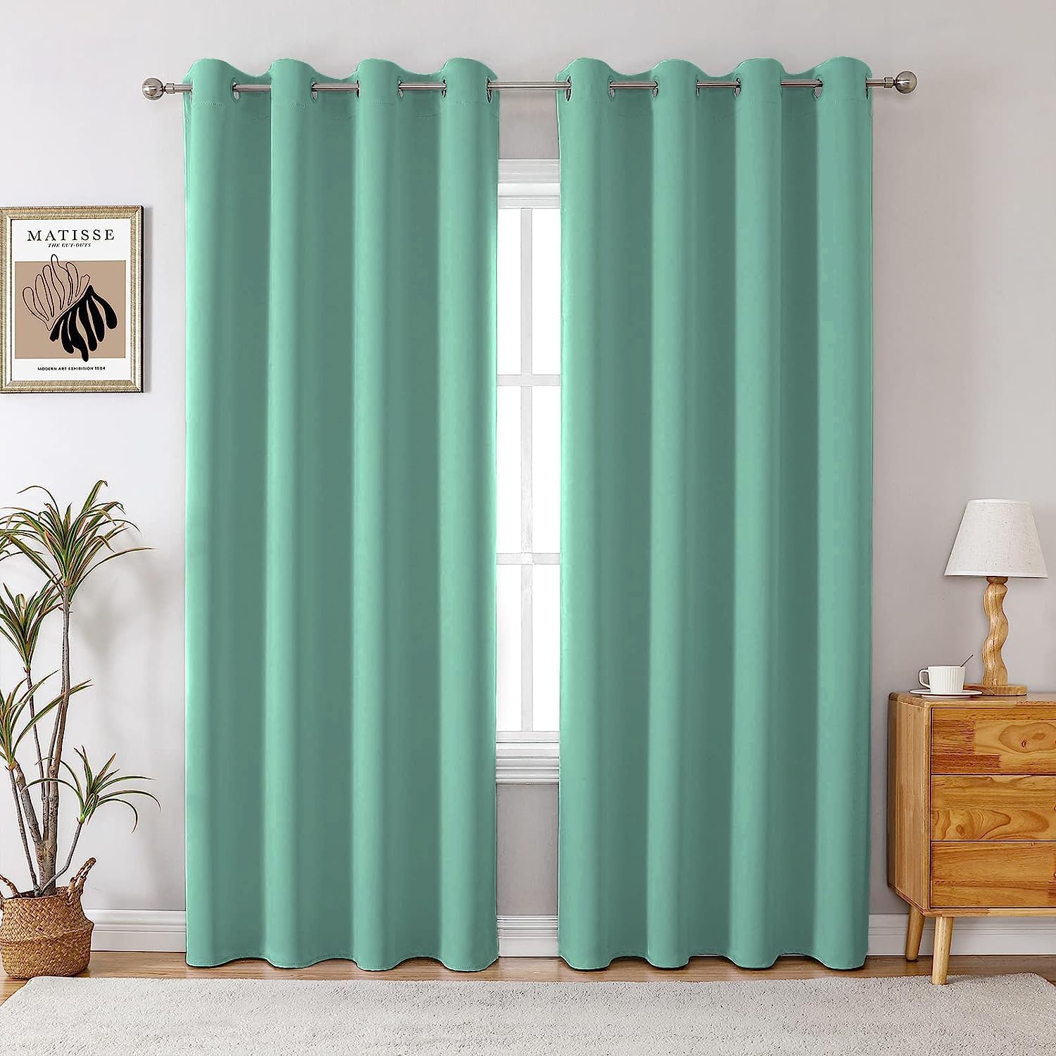 Homestan Room Darkening Thermal Insulated Polyester Blackout Curtain | Set of 2 (Door-7 FEET, 01LIGHT Green)