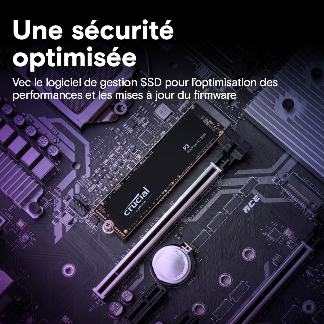 Crucial P3 1To M.2 PCIe Gen3 NVMe SSD Interne, Jusqu’à 3500 Mo/s - CT1000P3SSD801 (Édition Acronis)
