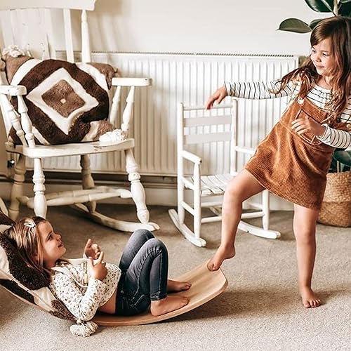 Vista 9 de Gentle Monster Tabla de equilibrio de madera, tabla de balancín de 35 pulgadas, madera natural, juguete de aprendizaje de extremos abiertos, tabla