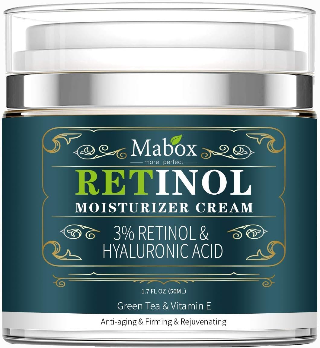Mabox Moisturizer Cream for Face and Eye Area with 3% Active Retinol, Hyaluronic Acid, Vitamin E, Anti Aging Formula Reduces Wrinkles, Fine Lines, Best Day and Night Cream(1.7 Fl. Oz)