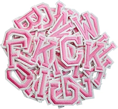 Iron on Letter 52Pcs Alphabet A to Z Patches with Ironed Adhesive, Decorate Repair Patches for Jackets Shirts Hats Bags Jeans/Pink