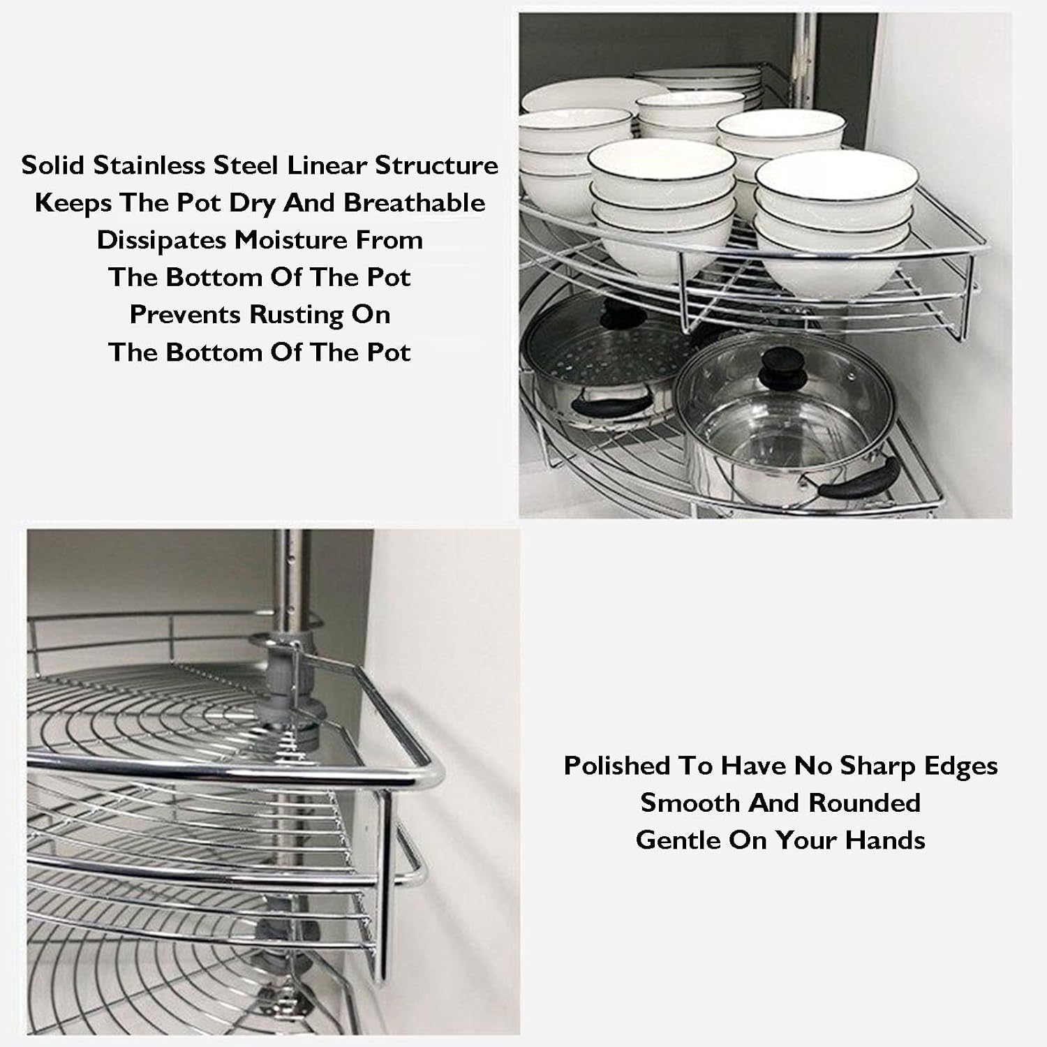 Adjustable 2-Tier Kitchen Storage Organizer - Blind Corner Cabinet with Stainless Steel Baskets, 57-77cm Height, Perfect for Coffee Station & Pantry Organization (800 Cabinet) image 4