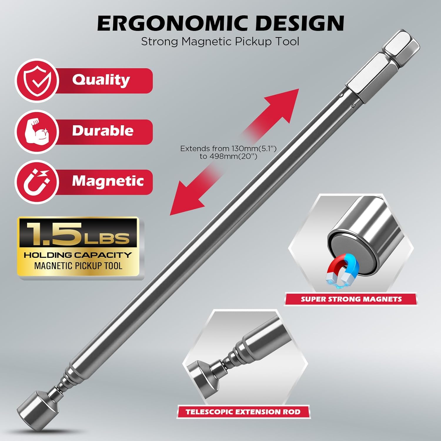 11PCS Magnetic Extra Long Nut Driver Set, SAE 9/16"-1/4", 6" Impact Nut Driver with PH2 Bits, 1.5lb Telescoping Magnetic Pickup Tool & Storage Rail, 1/4" Hex Shank, S2 Steel for Automotive Home Repair
