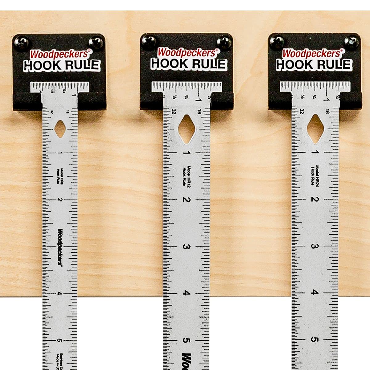 Woodpeckers Hook Rule, 6 Inch, Stainless Steel Woodworking Ruler That Hooks onto Work Edge, L2R & R2L Engraved Scales, T-Ruler Made in USA