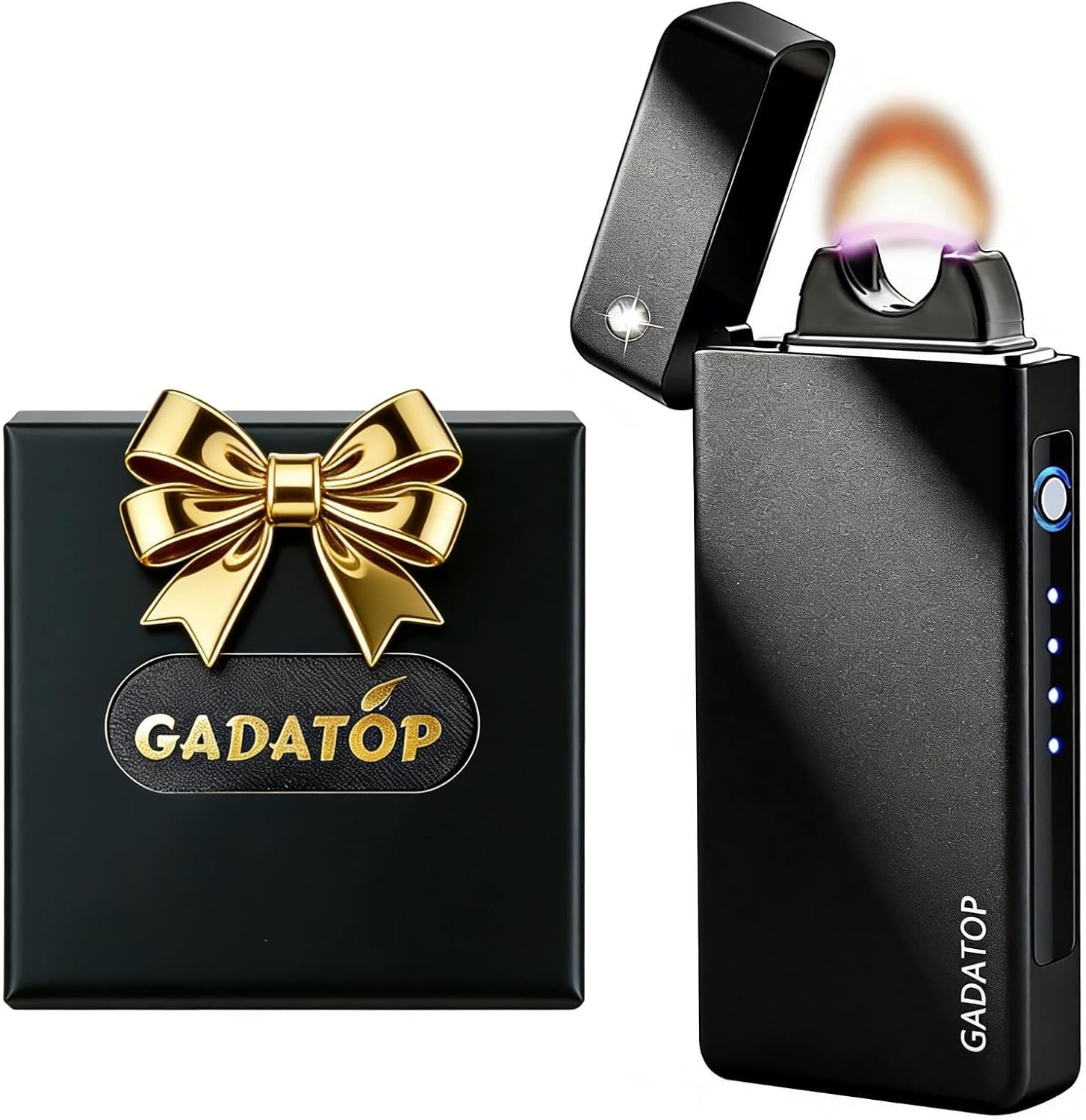 GADATOP Electric Lighter Dual Arc Plasma Lighter USB Rechargeable, Windproof Flame Lighters Electronic Lighters for Candle Incense Camping (Gold)