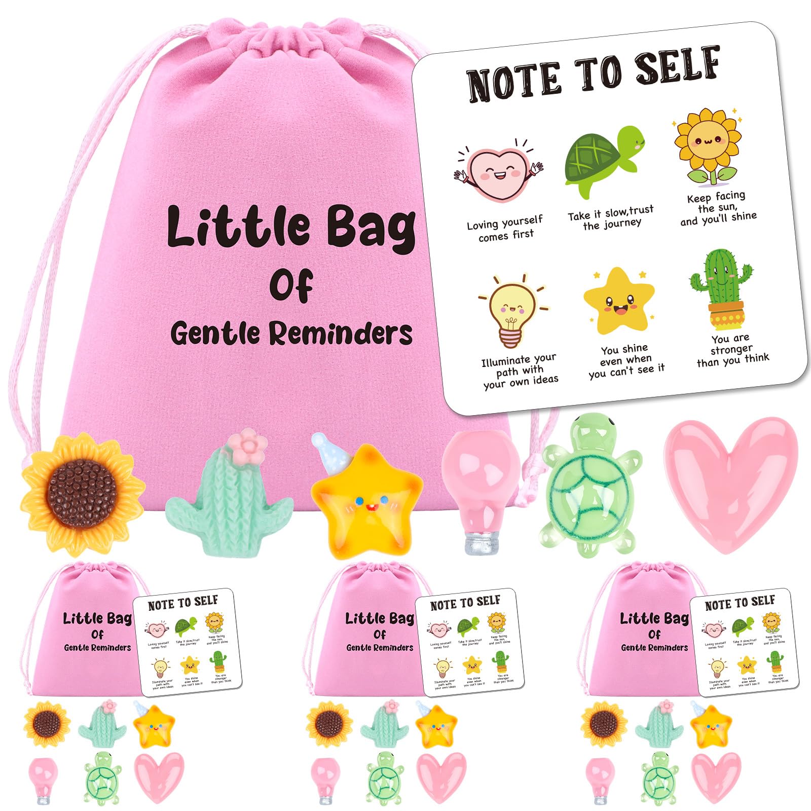 5 Sets Inspirational Gift Bulk Thank You Gifts for Colleagues Motivational Resin Figurines with Positive Greeting Card Little Bag of Gentle Reminders Employee Appreciation Gifts for Coworkers Staff