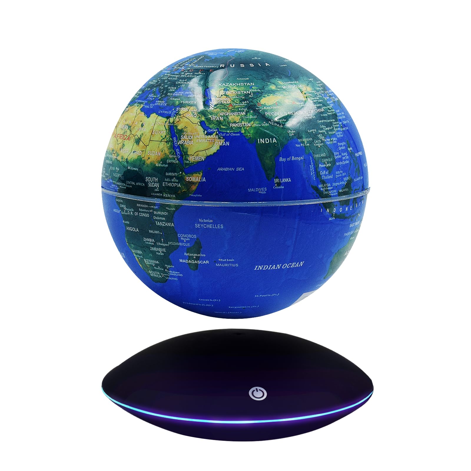 Globe terrestre flottant lumineux avec 7 lumières de couleur, contrôle tactile et dégradé de lumière, champ de lévitation magnétique, carte du monde pour éducation et cadeau, décoration de