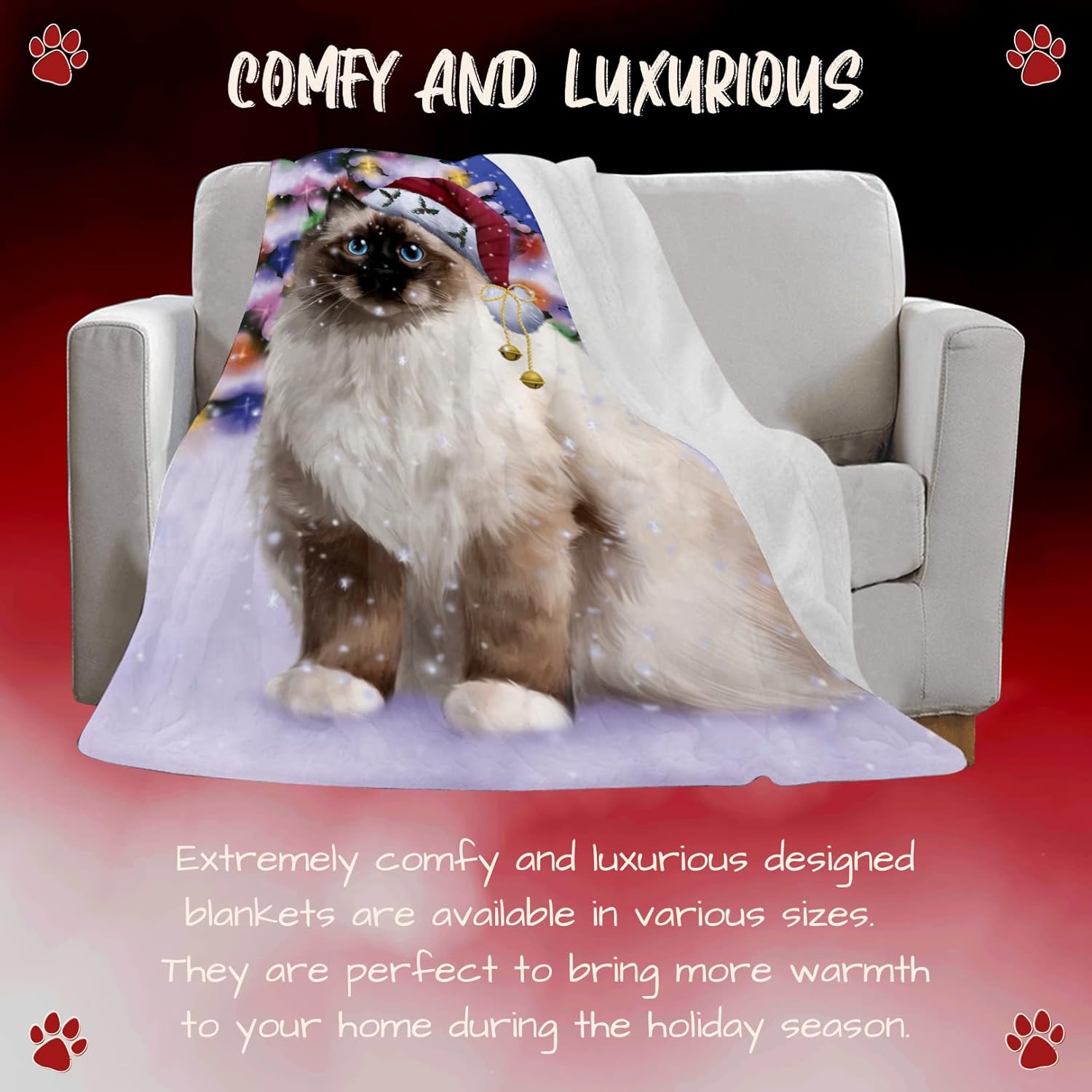 Doggie of the Day Birman Cat Blanket - Christmas Winterland Wonderland - Super Soft & Warm Pet Theme for Sofa or Bed, Warm Fleece, Sherpa or Woven Material, BLNKT88611 (50x60 Sherpa)