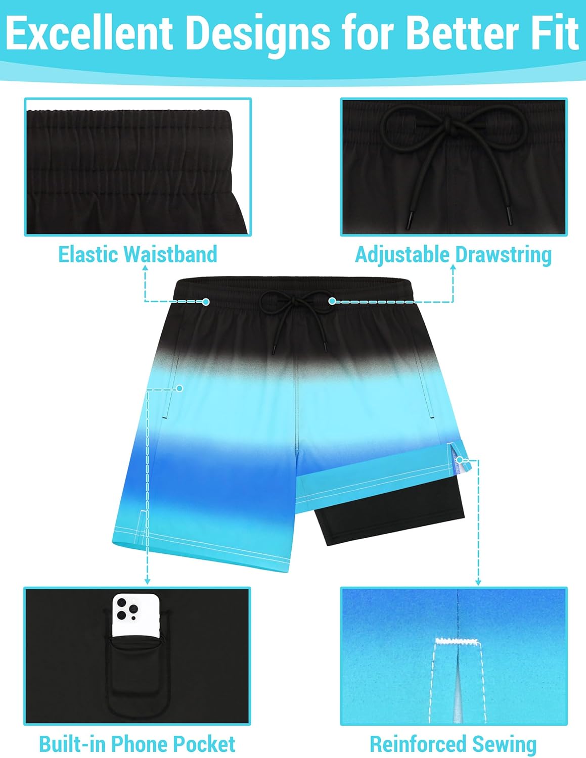 Olreco Mens Swim Trunks with Compression Liner 7" Quick Dry Mens Bathing Suit Men Swim Shorts Men Board Shorts Men's Swimwear - Image 4