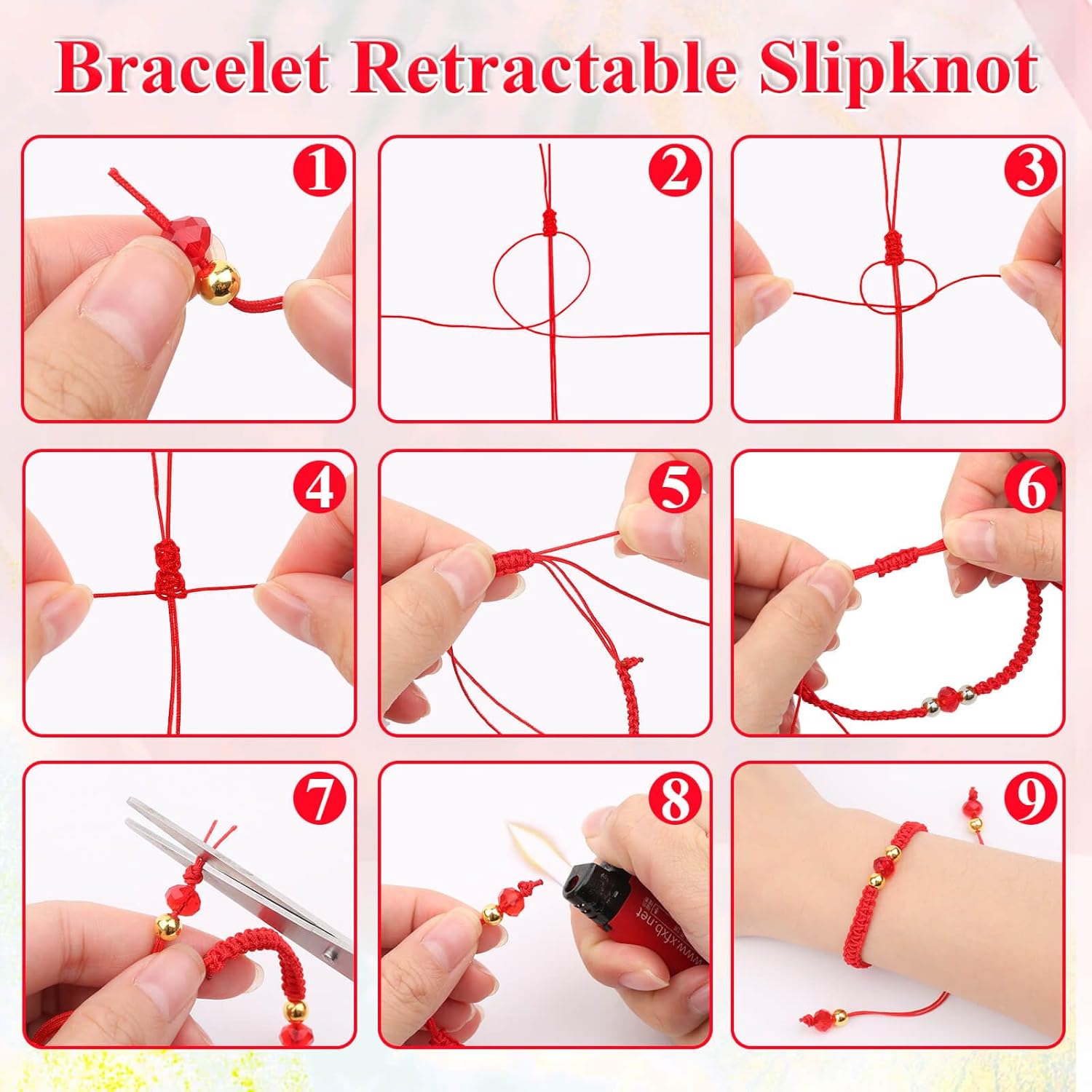 Anezus Red Nylon String for Bracelets, 0.8mm Nylon Thread Chinese Knotting Cord Wind Chime Outdoor Twine String for Beading, Necklaces, DIY Craft, Jewelry Making