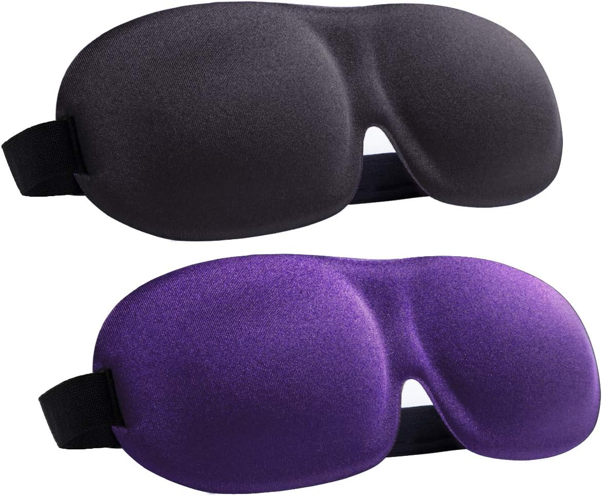 Sleep Mask 2 Pack 3D Eye Covers for Sleeping, Deep Molded Contoured Eyeshade, Light Blocking, Super Smooth & Soft, Blindfold with Adjustable Strap for Insomnia Aid, Travel & Meditation(Black & Purple)