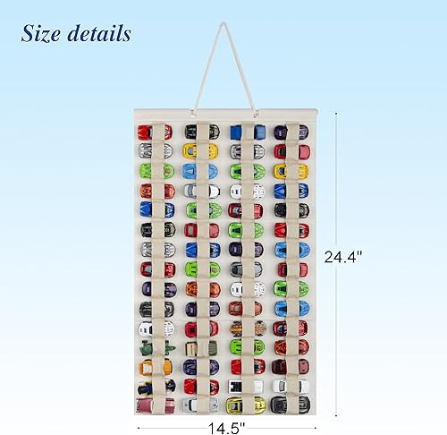 Miniatura 4 de Organizador de almacenamiento colgante para autos de juguete, estuche de exhibición de fieltro sostiene hasta 60 autos de juguete (crema)