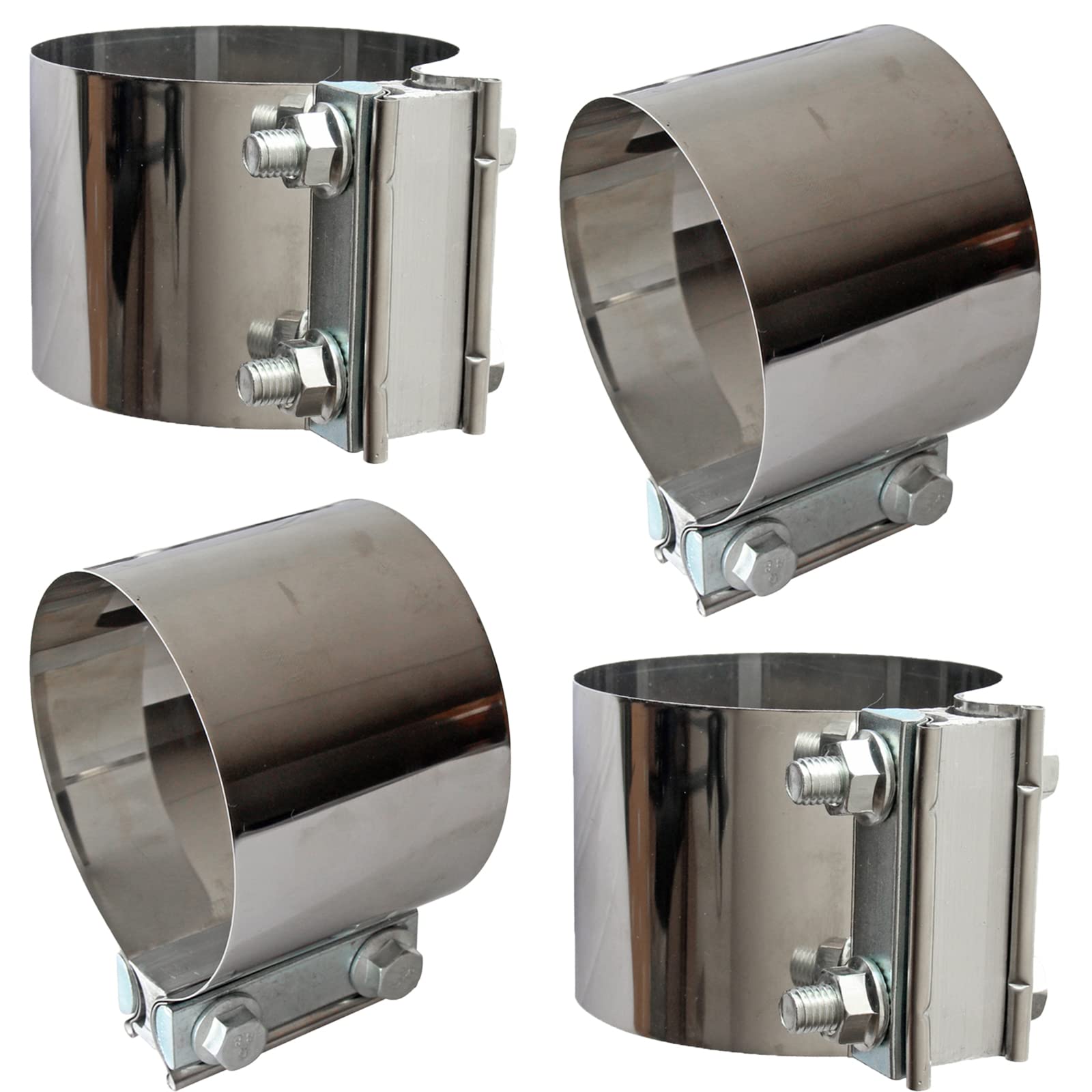 Exhaust Band Clamps 4 Inch Butt Joint Exhaust Pipe Muffler Band Clamp 304 Stainless Steel 4 Pack