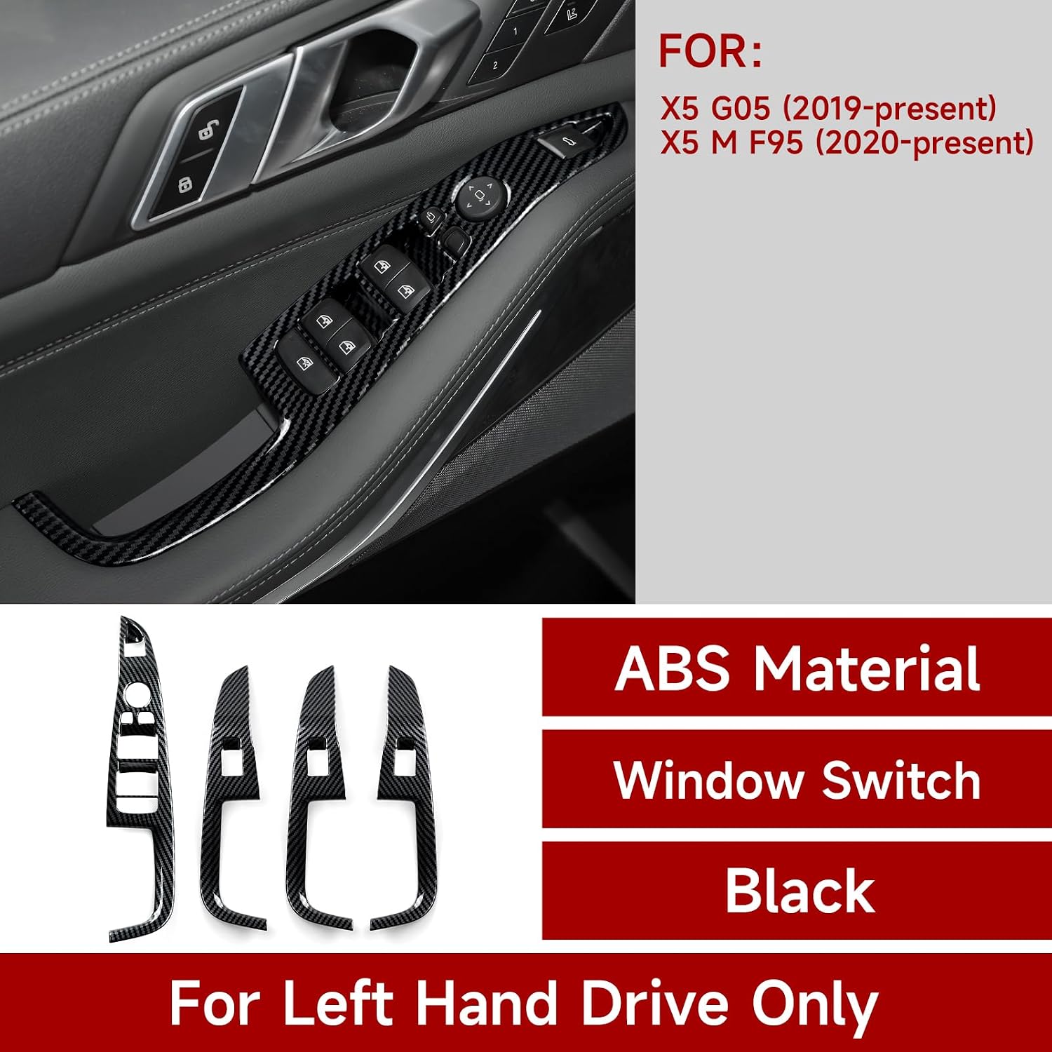 4PCS Car Window Lift Switch Panel Cover Decal Carbon Style ABS Trim Sticker fits for BMW Accessories - ONLY for X5 G05 2019-2026
