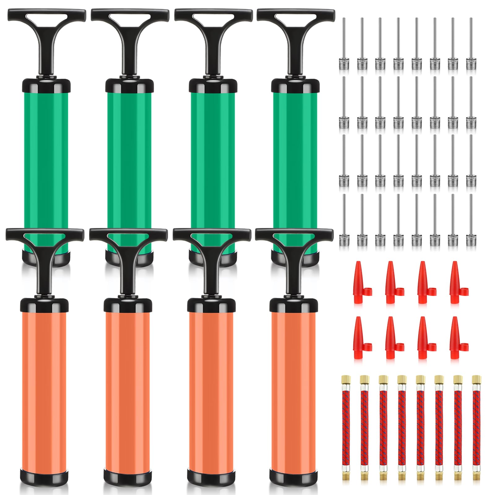 Chumia Ballpumpen, Luftpumpe, Großpackung für Bälle mit Nadel, Düse, Verlängerungsschlauch, Sportball, Werkzeug für Fußball, Basketball, Fußball, Volleyball, Orange, Grün, 8 Sets