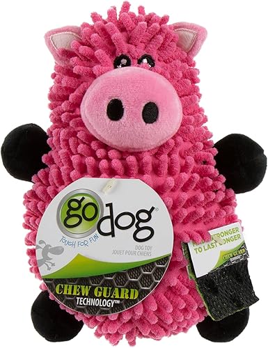 Vista 151 de goDog Checkers Just for Me - Juguete chirriante afelpado para perro, con tecnología Chew Guard, diseño de cerdo flaco, color rosa, tamaño miniatura