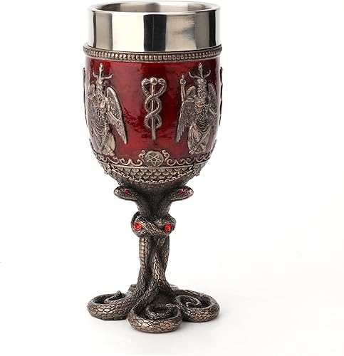 Miniatura 2 de Veronese Design Vaso de acero inoxidable de 6 7/8 pulgadas Baphomet Crimson Jeweled Serpent Cáliz