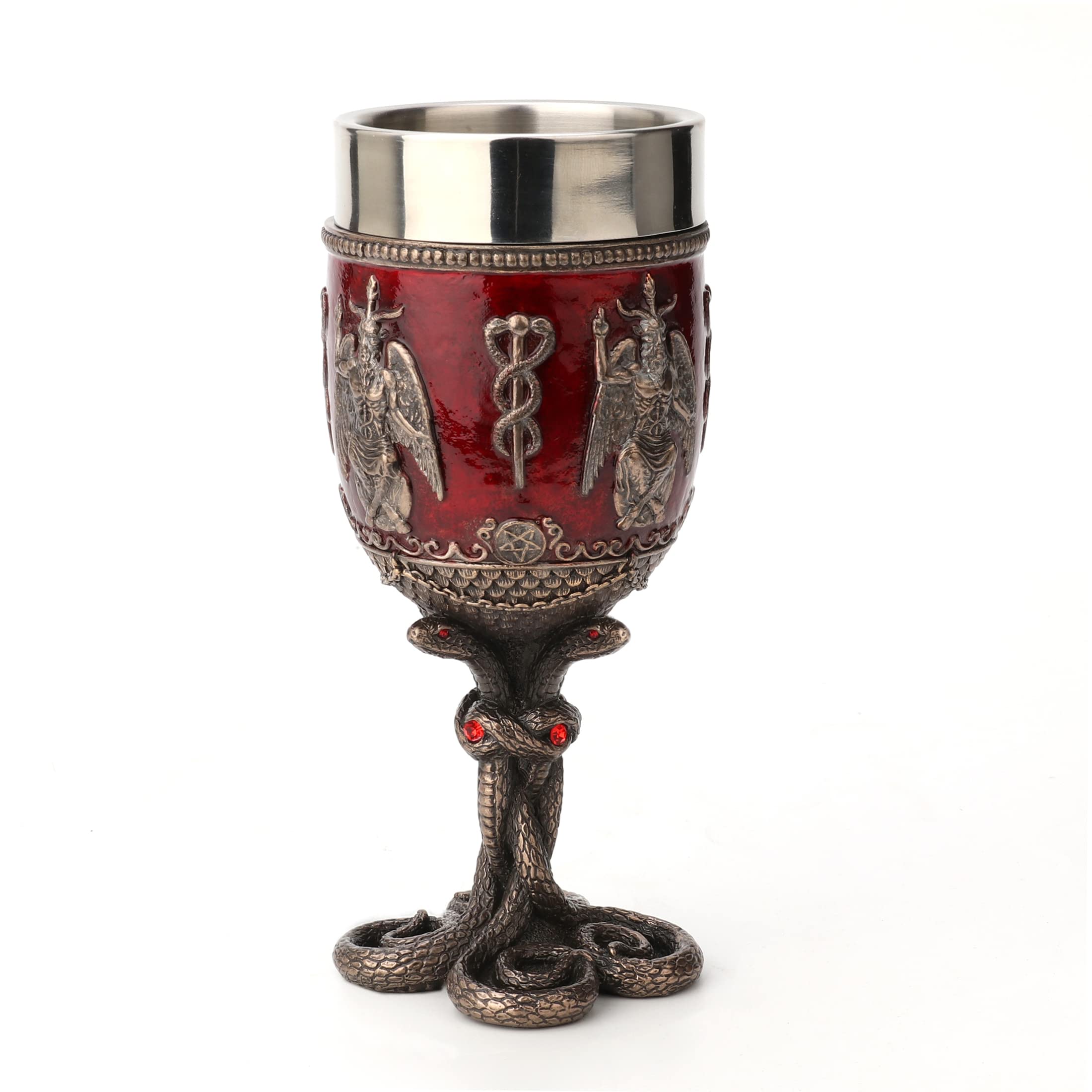 Veronese Design 6 7/8 Inch Baphomet Crimson Jeweled Serpent Chalice Stainless Steel Tumbler