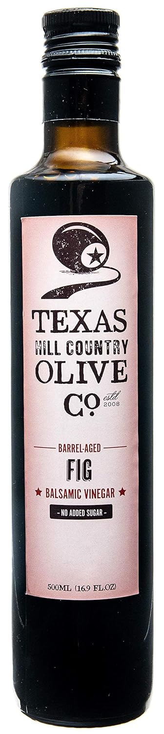 Fig Balsamic Vinegar - Gourmet Barrel Aged Infused Balsamic Vinegar - Great for Dressing Dipping Glazing - No Artificial Flavors or Added Sugar - Made in Texas (16.9 oz)