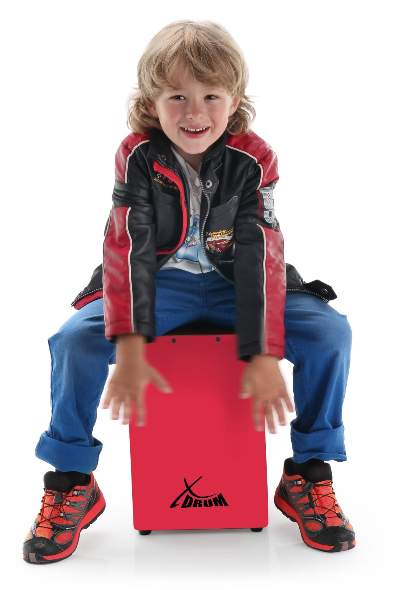 XDrum KC-37RD Cajón Infantil Rojo Set con Escuela, Solo 36 cm de alto | Cajón pequeño especialmente para niños, Adecuado para educación musical temprana, Completamente de abedul, 5 x 36 x 23, 5 cm