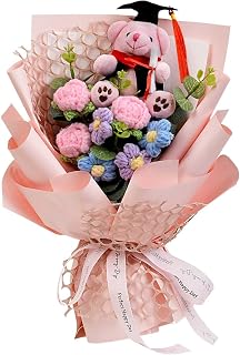 Handmade Sunflower Rose Bear Graduations Flower Bouquet, Pink