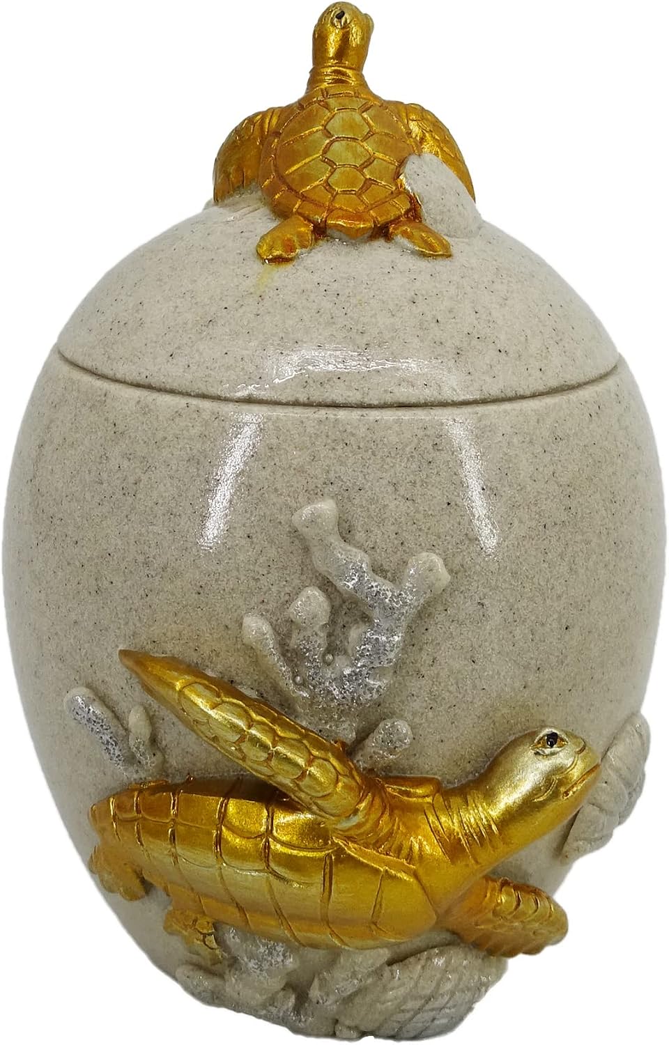 Resin Sea Turtle Mother and Baby cotton canister, Beach, Bathroom Accessory,Ocean Theme Sea Turtle Family Bathroom Decor,Coastal Decor (Ocean Blue)