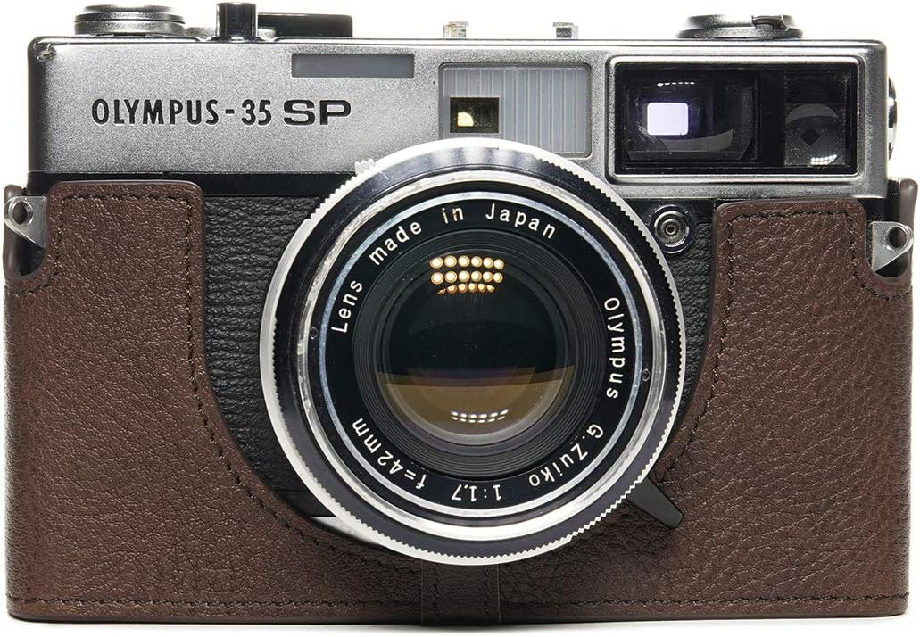 35 SP Case, BolinUS Handmade Genuine Real Leather Half Camera Case Bag Cover for Olympus 35 SP Camera with Hand Strap (Coffee)