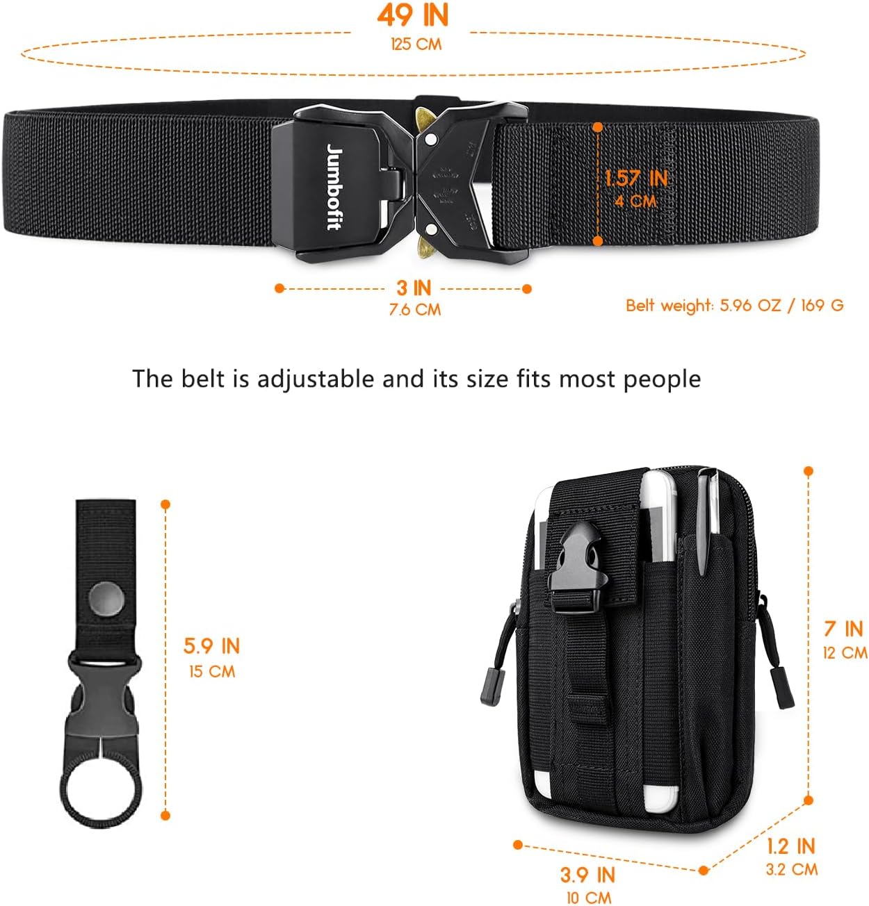 Tactical Belt for Men and Women, Military Work Belt Nylon with Quick-Release Buckle, Gift with Molle Pouch & Clip - Image 3