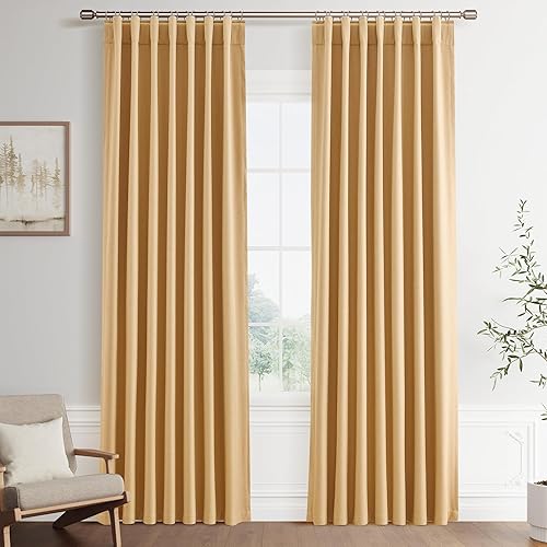 Miniatura 70 de Joywell Cortinas de lino 100% opacas de 45 pulgadas de largo, bolsillo para barra/pestaña trasera, cinturón de gancho/anillos de clip, cortinas de