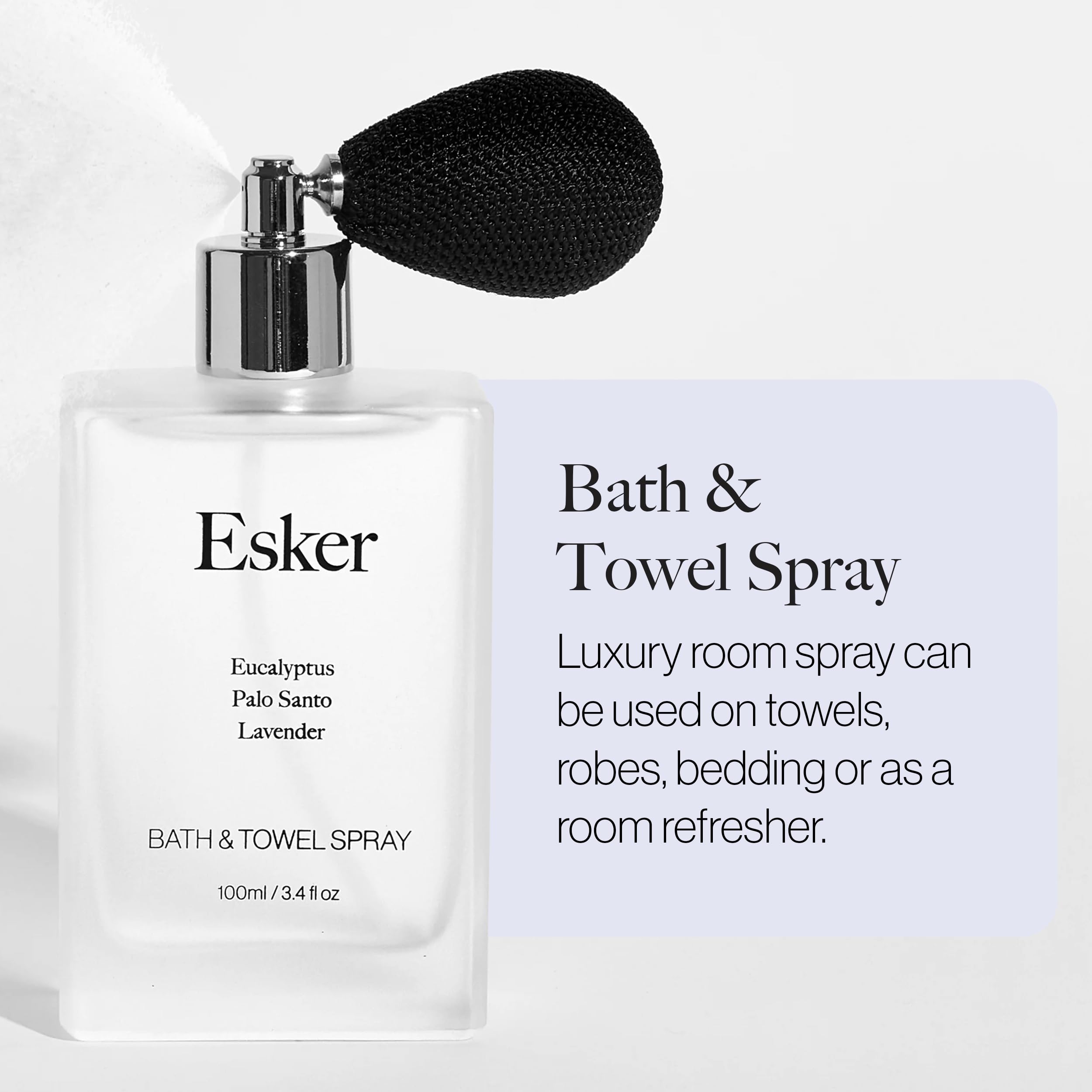 Esker - Natural Eucalyptus Towel + Linen Spray | Clean, Vegan Home Fragrance + Aromatherapy (3.4 fl oz | 100 ml)