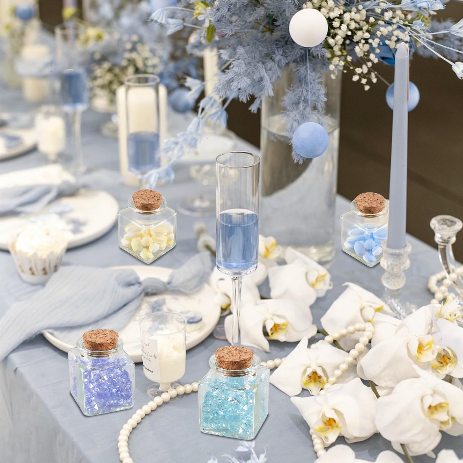 20 Stück Mini Glasflaschen mit Korken - 50ml, Reagenzglas mit Korken, Quadratisch Kleine Glasflaschen zum Befüllen mit Etiketten und Schnur, für Hochzeitsgeschenke, Party, Taufe, Candy Bar