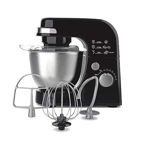 Hamilton Beach Electric Stand Mixer, 4 Quarts, Dough Hook, Flat Beater Attachments, Splash Guard 7 Speeds with Whisk, Black,*