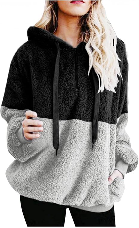 Amazon.com: POTO Sudaderas de forro polar para mujer, manga larga, color  contrastante, sudadera con capucha de pelo sherpa : Juguetes y Juegos