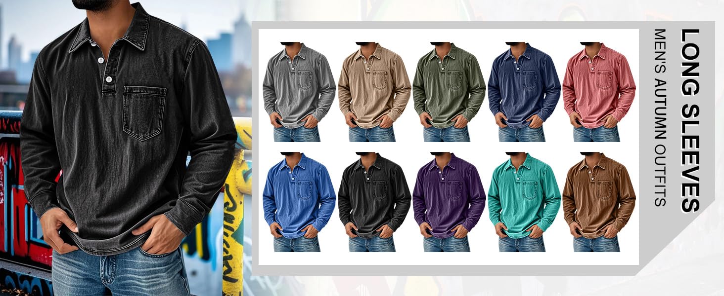 Henley - Camicia da uomo in stile retrò, con bottoni, stile vintage, stile western, effetto invecchiato, per lavoro, ufficio, golf, palestra