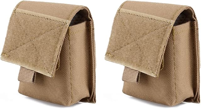 Azarxis Mini Tactical Molle Pouch, Small Utility Admin EDC Gear Tool Bag Compact Pocket Organizer Pouch Molle Backpack Attachment (Khaki - 2 Pack)