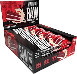 Warrior Raw Protein Riegel Flapjack 12 x 75 g (Red Velvet Kuchen) – Zuckerarmer, ballaststoffreicher Mahlzeitenersatz & Frühstücks-Hafer-Snack für Energie, muskelaturaufbau & Sättigung